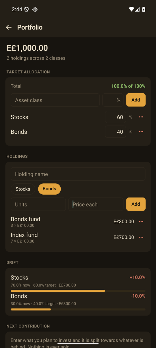 Portfolio target split and drift